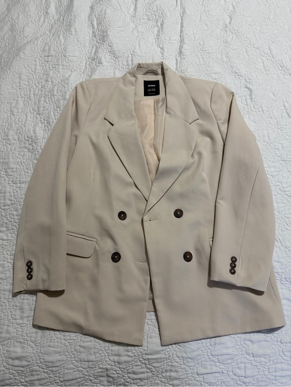 Cotton On Classic Double-Breasted Beige Blazer - Women’s Loose fit Jacket